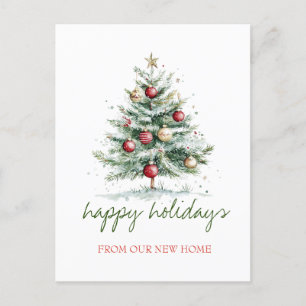 We Have Moved,Christmas Tree Red Balls Announcement Postcard