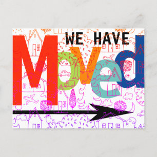 We Have Moved Colourful Typography Town New Addres Announcement Postcard