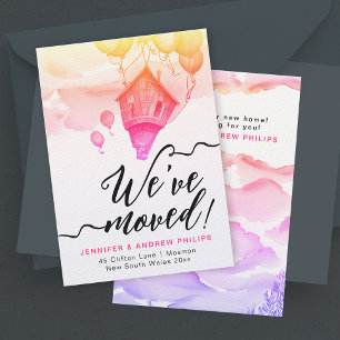 We Have Moved Cute Fun Pink New Address Watercolor Announcement