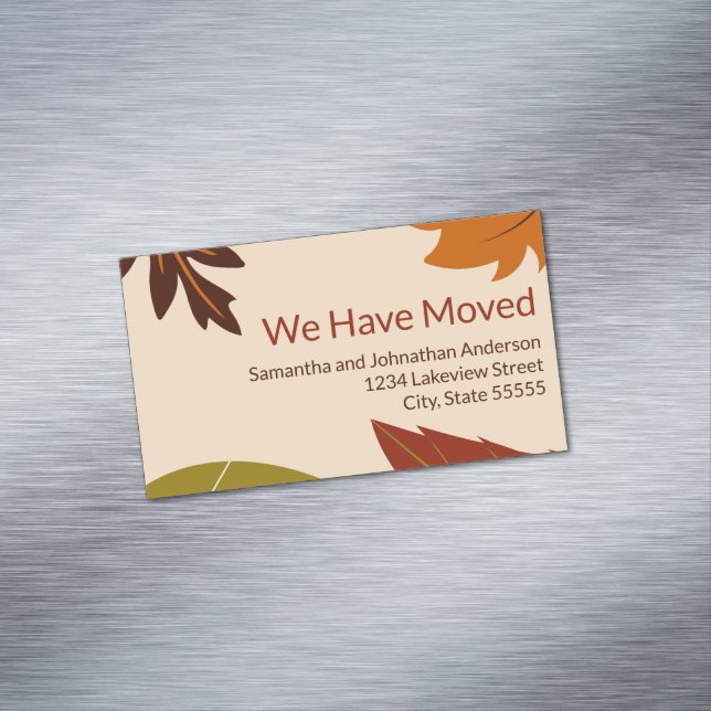 We Have Moved Fall Leaves Moving Announcement Magnetic Business Card (In Situ)