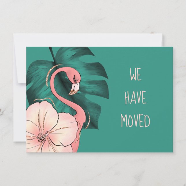 We Have Moved Florida Flamingo Monstera Leaf Announcement (Front)