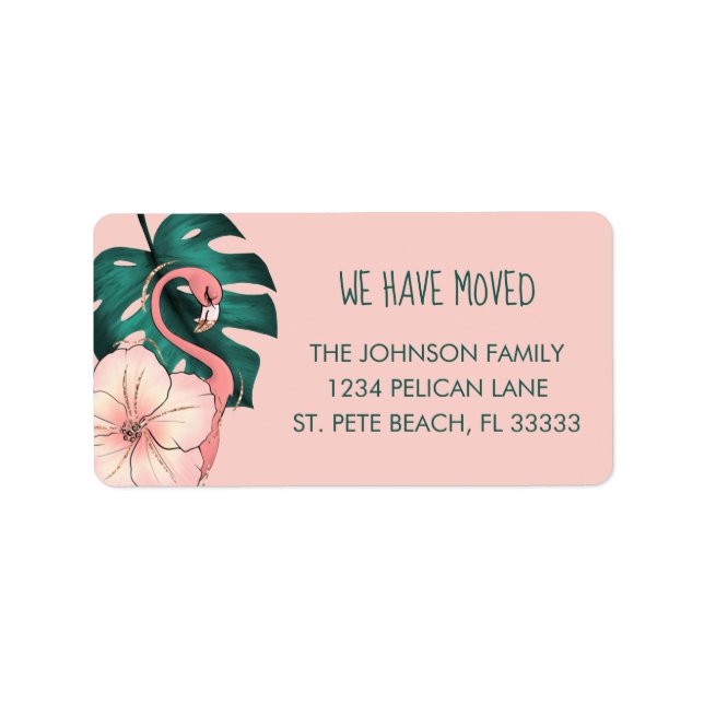 We Have Moved Florida Flamingo Return Address Label (Front)