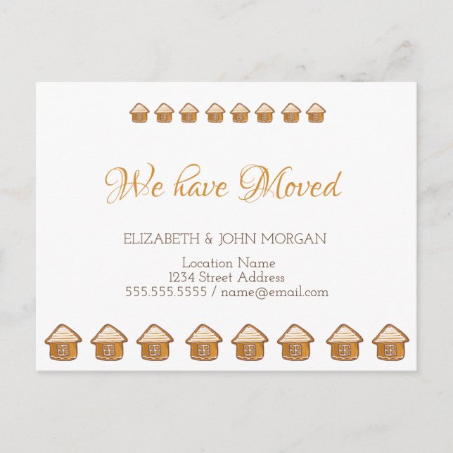 We Have Moved,Gingerbread House Announcement Postcard (Front)