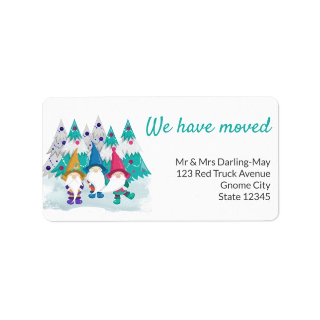 We have Moved Gnome Christmas Trees Return Address Label (Front)