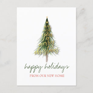 We Have Moved,Gold Christmas Pine Tree Holiday Announcement Postcard