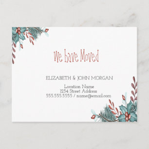 We Have Moved,Holiday,Holly Berry Announcement Postcard