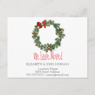 We Have Moved,Holiday Wreath, New Address Announcement Postcard