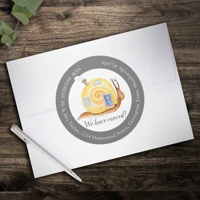 We have moved home snail house change of address classic round sticker (Creator Uploaded)