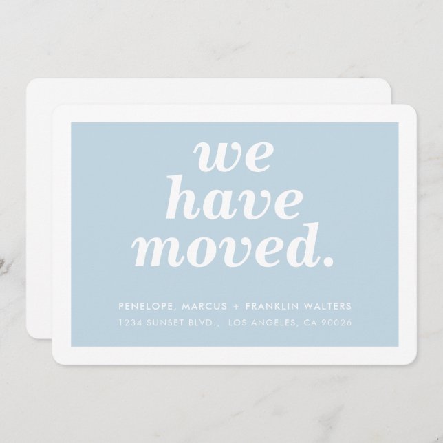 WE HAVE MOVED modern minimal new address baby blue Announcement (Front/Back)