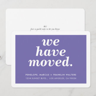 WE HAVE MOVED modern minimal new address purple Announcement