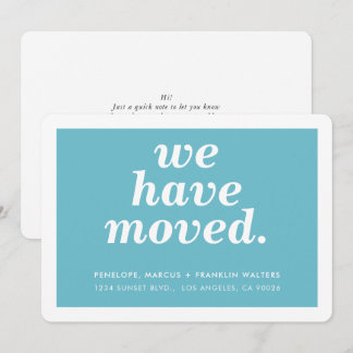 WE HAVE MOVED modern minimal new address turquoise Announcement