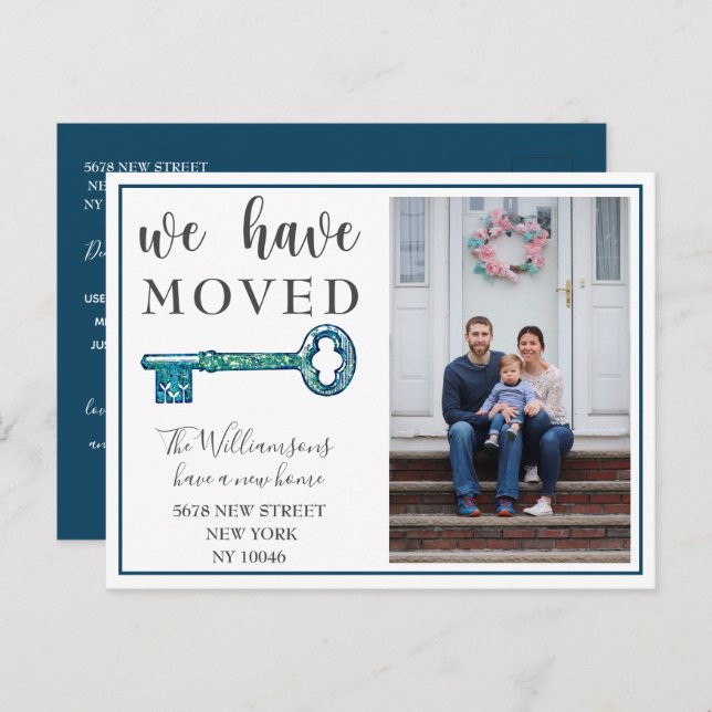  We Have Moved Navy Key Photo Moving Announcement (Front/Back)