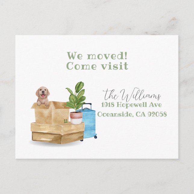 we have moved, new address dog announcement  postcard (Front)