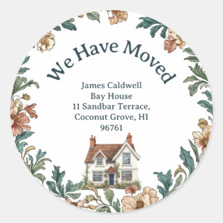 We Have Moved New Address English Cottage Garden  Classic Round Sticker