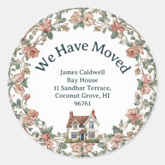 We Have Moved New Address English Country Garden Classic Round Sticker