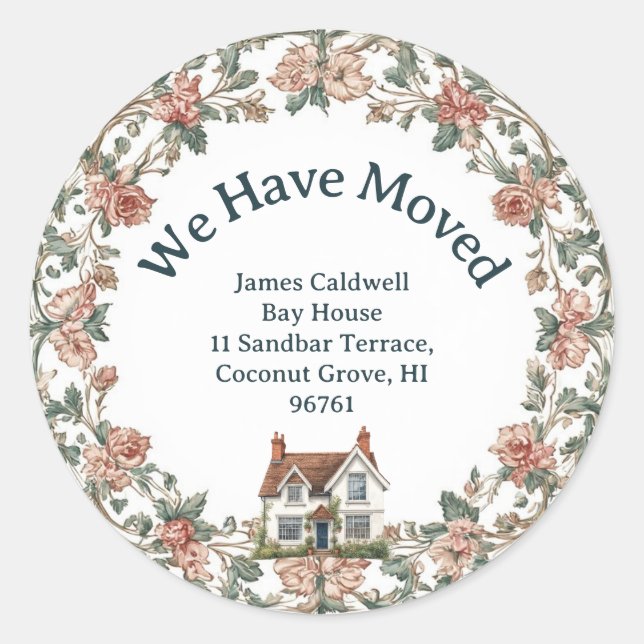We Have Moved New Address English Country Garden  Classic Round Sticker (Front)