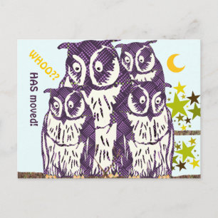 We Have Moved Owl Family Announcement Postcard