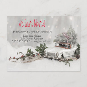 We Have Moved,Pine Tree,Car,Snow,New Address Announcement Postcard