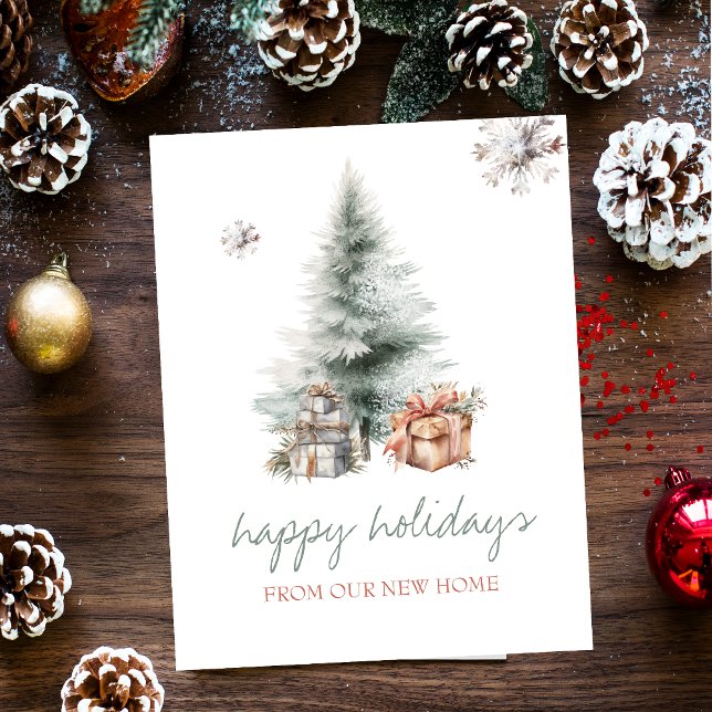 We Have Moved,Pine Tree Presents Snowflake Holiday Announcement Postcard (Creator Uploaded)