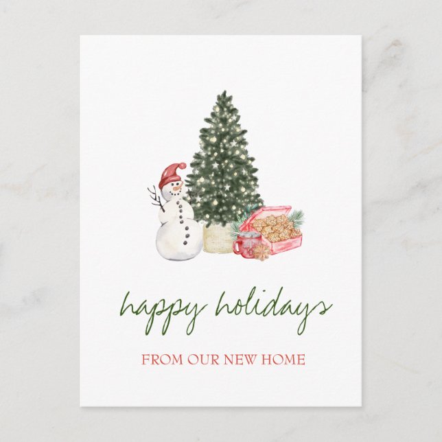 We Have Moved,Pine Tree,Snowman,Cookies Announcement Postcard (Front)