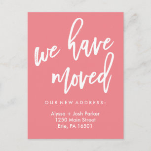 We Have Moved Pink and White Modern Typography Postcard
