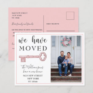  We Have Moved Pink Key Photo Moving Announcement Postcard