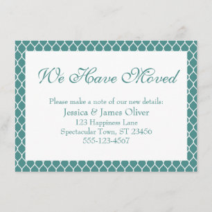 We Have Moved Preppy White Ogee over Light Teal Enclosure Card