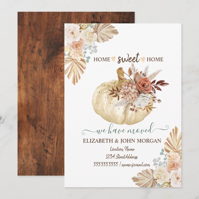 We Have Moved, Pumpkin,Autumn Flowers,Wood (Front/Back)