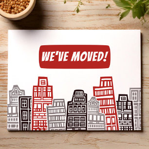 We have moved red and black postcard