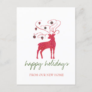 We Have Moved,Red Deer Ornaments Holiday  Announcement Postcard