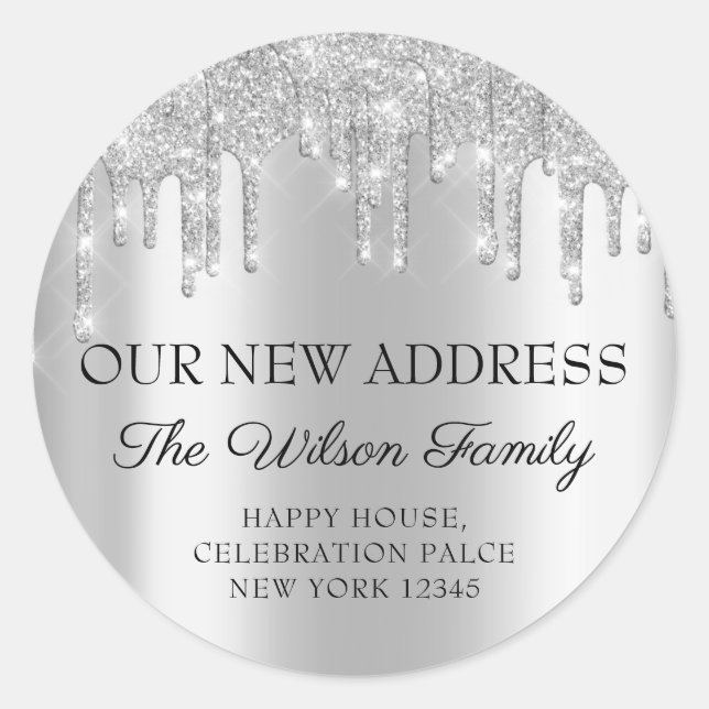 We Have Moved RSVP Change Of Address Silver Grey  Classic Round Sticker (Front)