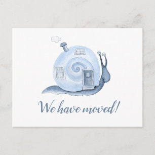 We have moved snail house moving home blue announcement postcard