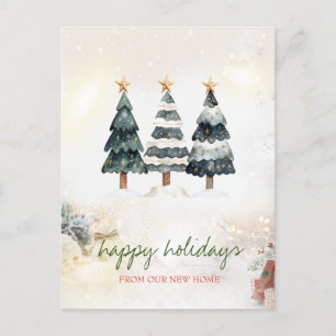 We Have Moved,Stars,Christmas Trees Holiday Announcement Postcard