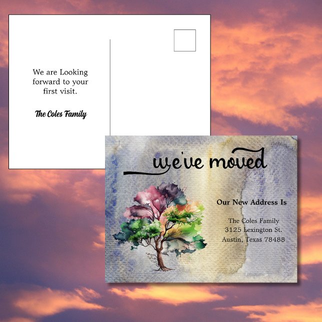 We Have Moved Water Colour Art Announcement Postcard (Creator Uploaded)
