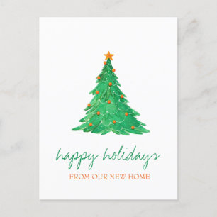 We Have Moved,Watercolor Christmas Tree Holiday Announcement Postcard