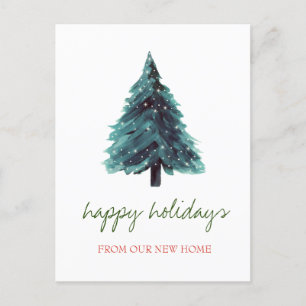 We Have Moved,Watercolor Christmas Tree Holiday Announcement Postcard