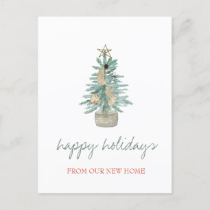 We Have Moved,Watercolor Christmas Tree Holiday Announcement Postcard