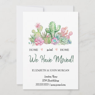 We Have Moved,Watercolor Flowers Cactus Succulent