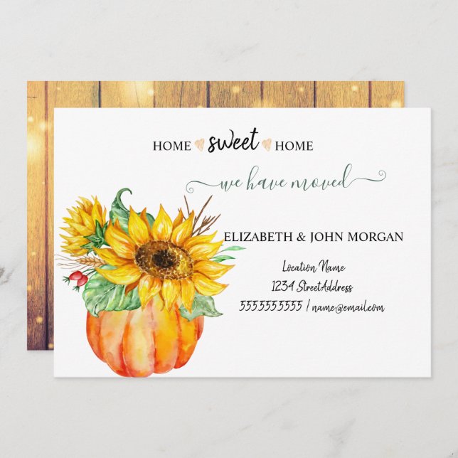 We Have Moved,Wood, Pumpkin,Sunflowers (Front/Back)