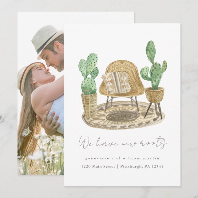 We Have New Roots Plants New Home Moving Photo Announcement (Front/Back)