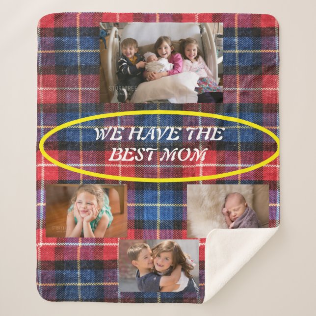 We Have The Best Mum in Red and Blue Plaid 4 photo Sherpa Blanket (Front)