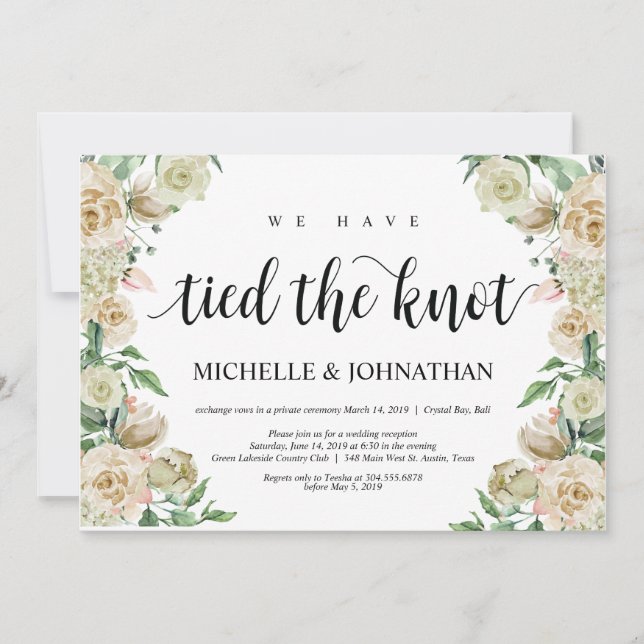 We have tied the knot, Elopement Reception invites (Front)