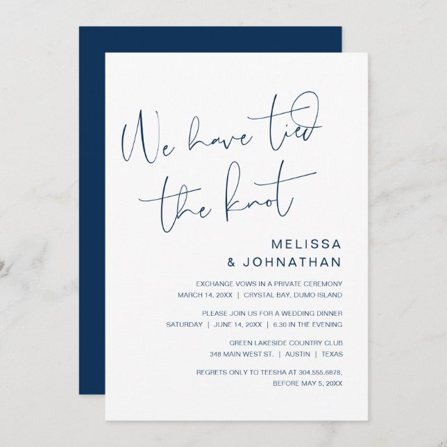We have tied the knot, Wedding Elopement Invitatio Invitation (Front/Back)