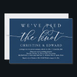 We Have Tied The Knot, Wedding Elopement, Navy Inv Invitation<br><div class="desc">Modern romantic minimalist Simple Calligraphy Navy Blue Script,  Wedding Elopement party invitation card (We Have Tied The Knot, ). It is perfect for your wedding elopement announcement and party celebration,  after your best day. Add your details in matching black font / lettering.

#TeeshaDerrick</div>