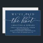 We Have Tied The Knot, Wedding Elopement, Navy Inv Invitation<br><div class="desc">Modern romantic minimalist Simple Calligraphy Navy Blue Script,  Wedding Elopement party invitation card (We Have Tied The Knot, ). It is perfect for your wedding elopement announcement and party celebration,  after your best day. Add your details in matching black font / lettering.

#TeeshaDerrick</div>