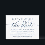 We Have Tied The Knot, Wedding Elopement, Navy Invitation<br><div class="desc">Modern romantic minimalist Simple Calligraphy Navy Blue Script,  Wedding Elopement party invitation card (We Have Tied The Knot, ). It is perfect for your wedding elopement announcement and party celebration,  after your best day. Add your details in matching black font / lettering.

#TeeshaDerrick</div>