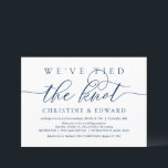 We Have Tied The Knot, Wedding Elopement, Navy Invitation<br><div class="desc">Modern romantic minimalist Simple Calligraphy Navy Blue Script,  Wedding Elopement party invitation card (We Have Tied The Knot, ). It is perfect for your wedding elopement announcement and party celebration,  after your best day. Add your details in matching black font / lettering.

#TeeshaDerrick</div>