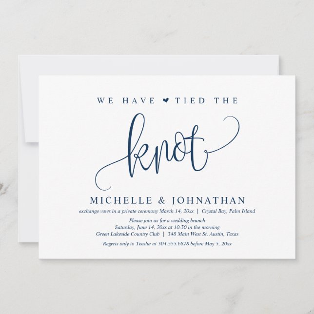 We Have Tied The Knot, Wedding Elopement Party Inv Invitation (Front)