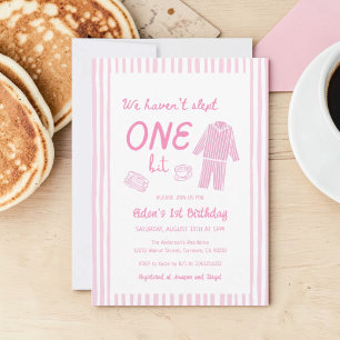 We Haven't Slept One Bit Pajama First Birthday Invitation