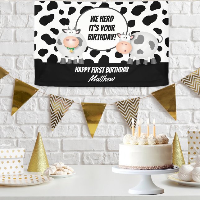 We Herd It's Your Birthday Cute Cow Happy Birthday Banner (Creator Uploaded)